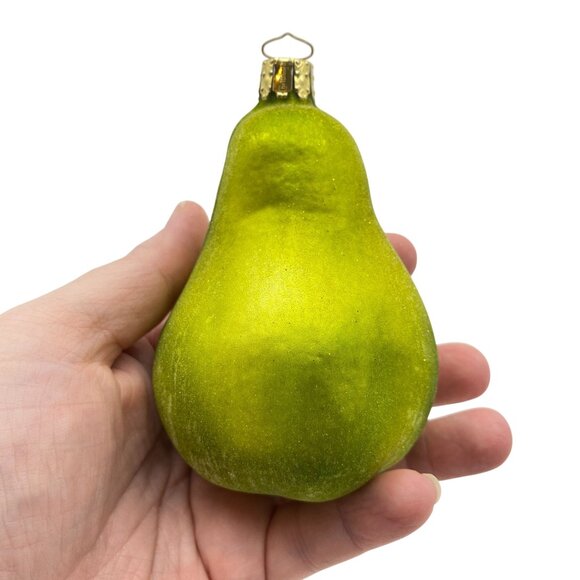 Vtg Christborn Realistic Sugar Frosted Pear Half Ornament Made In Germany 4” - Picture 3 of 7